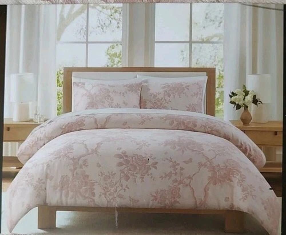 Tahari Home 3-Piece Queen 100% Cotton Comforter Set VNTG inspired pink NIP